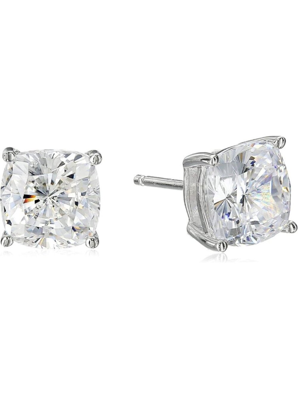 Platinum Plated Sterling Silver Cushion Cut CZ Stud Earrings - Elegant Jewelry